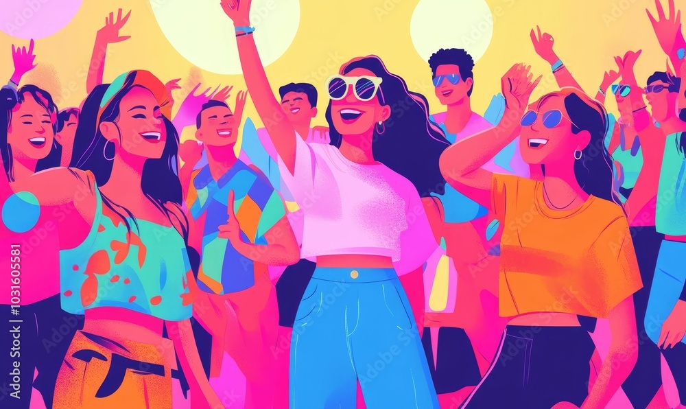 Group of friends smiling and dancing. Group of friends smiling and dancing.