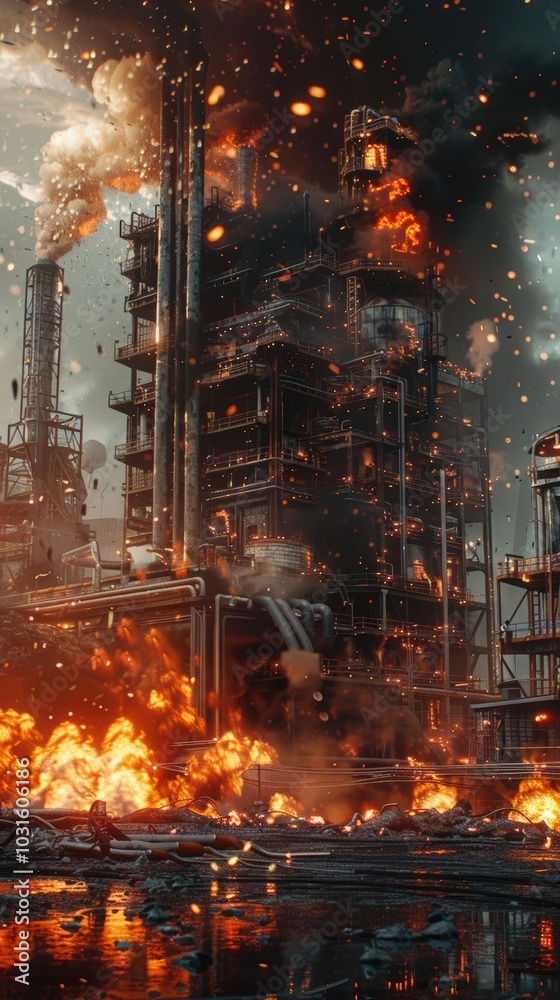 Obraz premium Create detailed 3D renders of industrial accidents, highlighting safety protocols and preventive measures