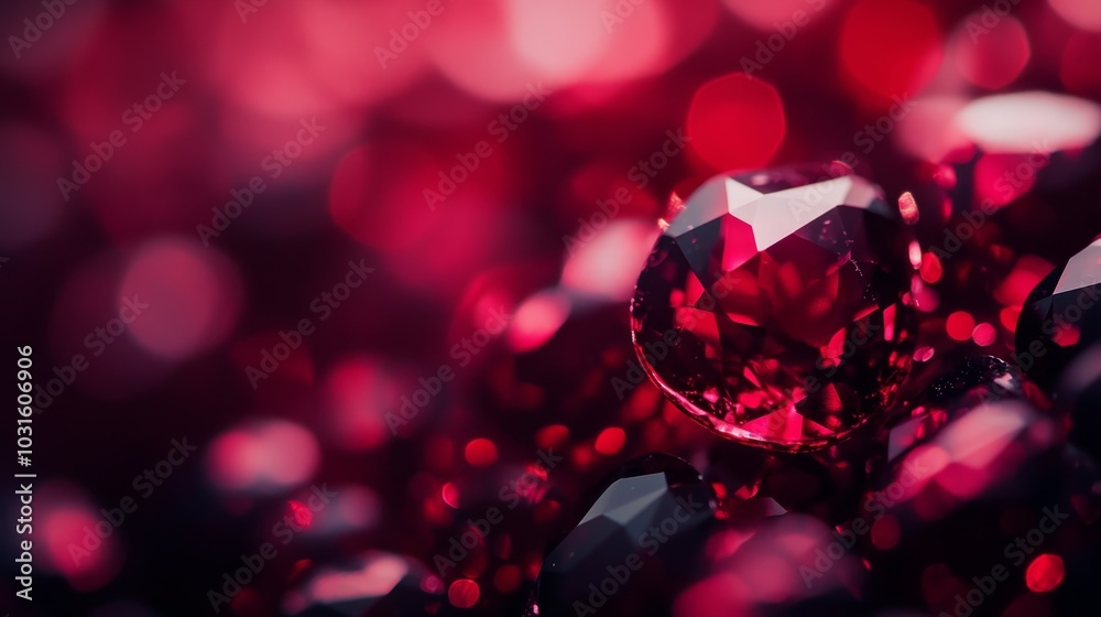 Rows of garnet stones glowing as light softly
