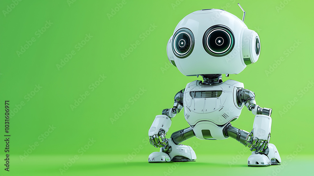 Minimalist Futuristic Robot on Green Background Minimalist Futuristic Robot on Green Background
