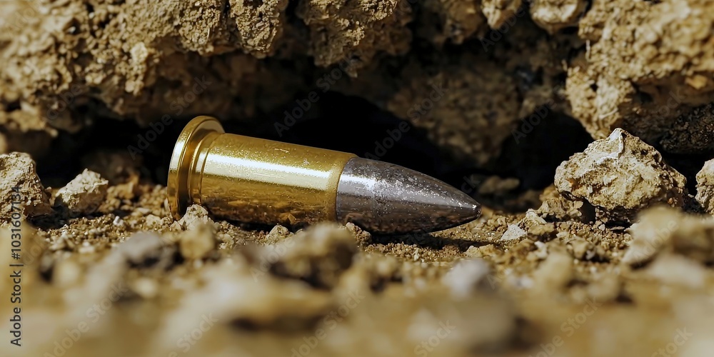 Close up of Bullet Shell in Gravel Crime Scene Forensic Evidence Weapon Close up of Bullet Shell in Gravel Crime Scene Forensic Evidence Weapon