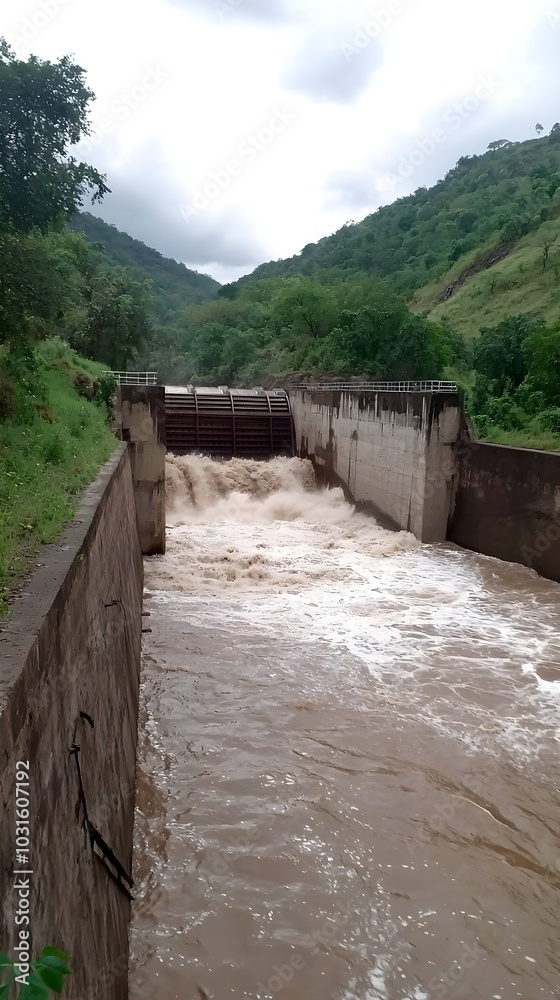 River Flooding Through Dam After Heavy Rain River Flooding Through Dam After Heavy Rain