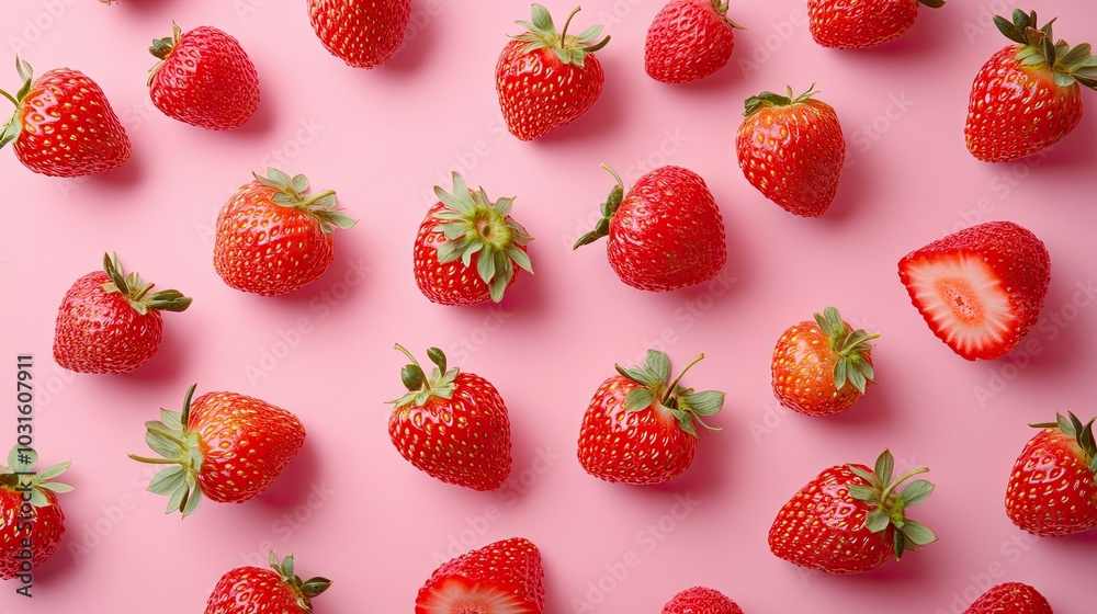 Fresh strawberries on a pink background. Perfect for food blogs, healthy eating content, and recipes. Fresh strawberries on a pink background. Perfect for food blogs, healthy eating content, and recipes.