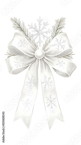 Sparkling Silver Christmas Bow with Snowflake Design
