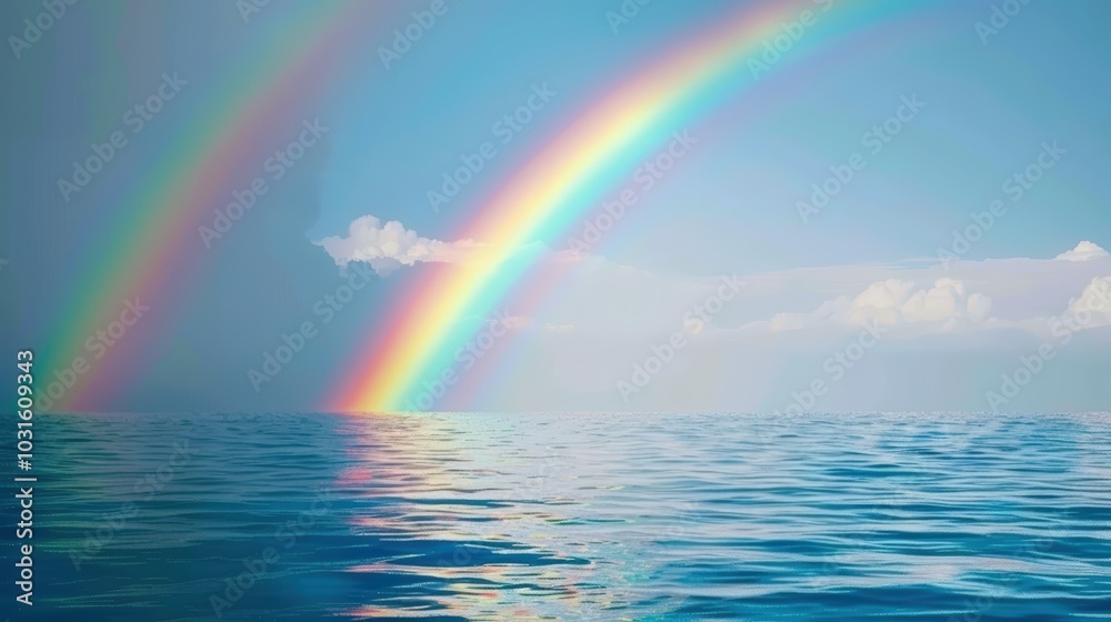 Vibrant Rainbow Over Calm Ocean Waters Vibrant Rainbow Over Calm Ocean Waters