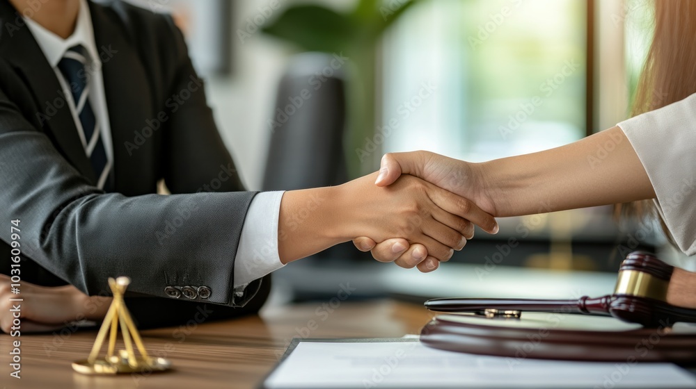 Lawyer and Client Shaking Hands During Legal Consultation Lawyer and Client Shaking Hands During Legal Consultation