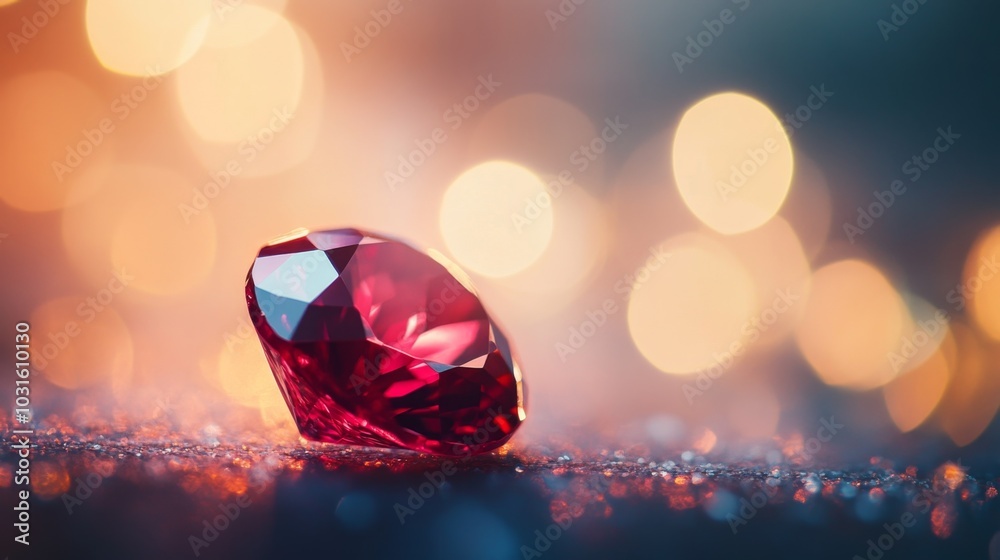 single garnet stone glowing softly under a growing light. The concept of sparkling luxury single garnet stone glowing softly under a growing light. The concept of sparkling luxury