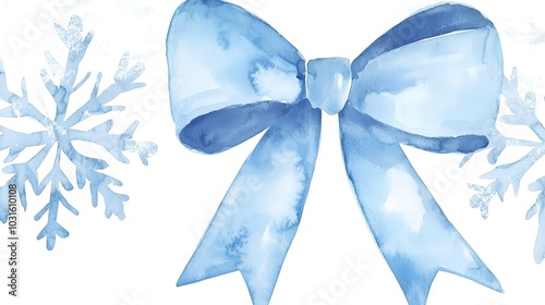 Whimsical Blue Bow with Snowflakes Pattern Design