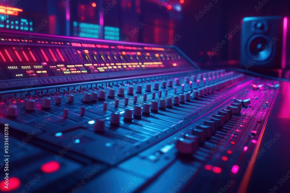 A colorful sound board with a red and blue background A colorful sound board with a red and blue background