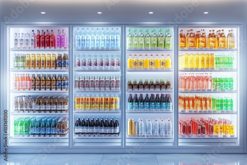 A colorful display of beverages in a store