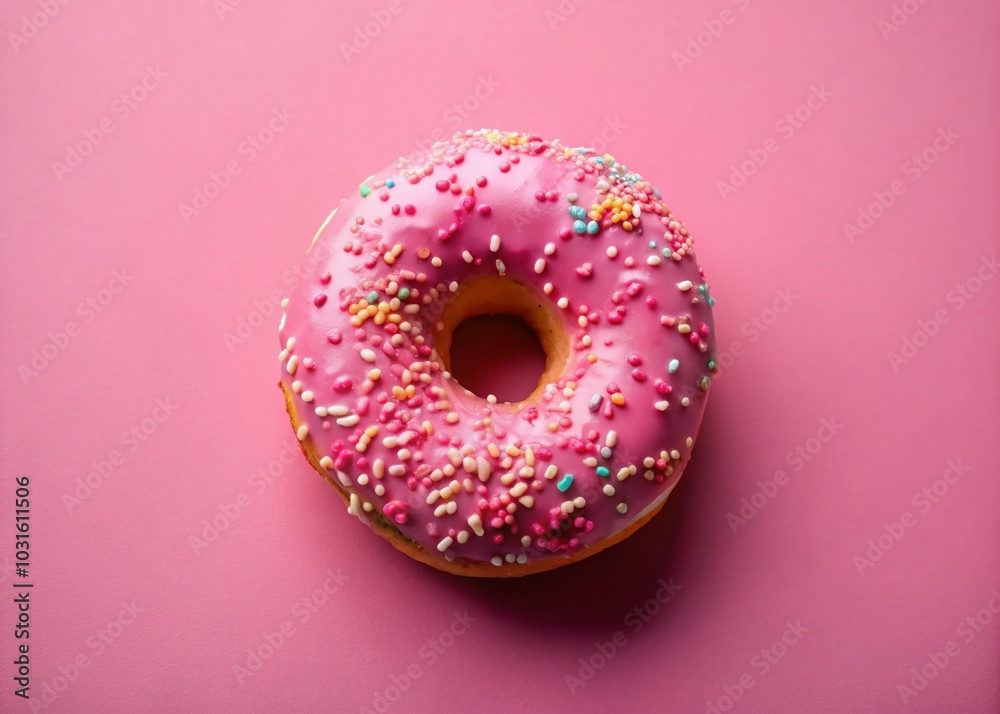 Single Donut on Pink Background - Perfect for Breakfast and Food Product Photography Single Donut on Pink Background - Perfect for Breakfast and Food Product Photography