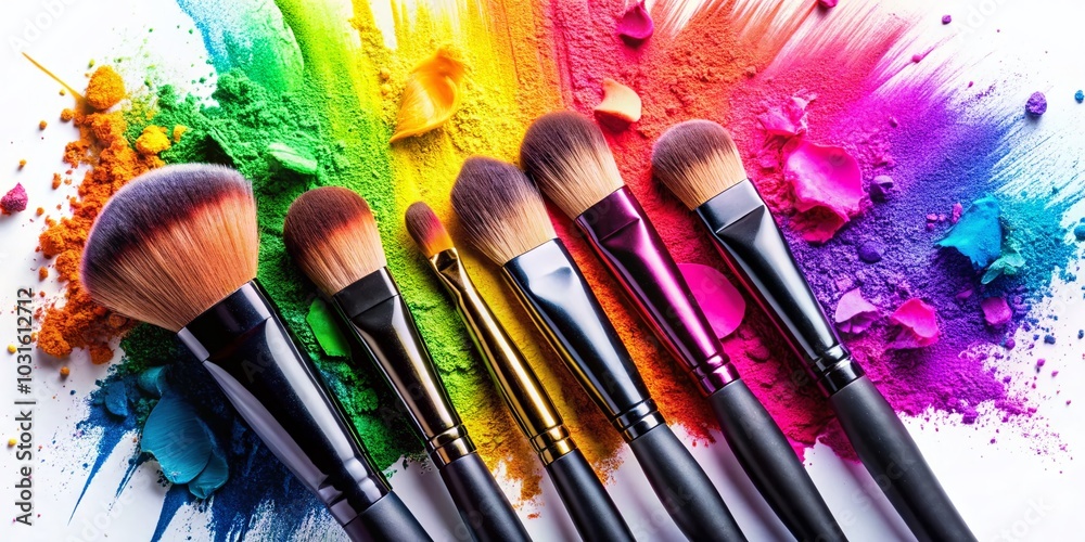 Obraz premium Skin Foundation Smears and Eye Shadow Brush Strokes Set for Flawless Makeup Application and Perfect Blending Techniques