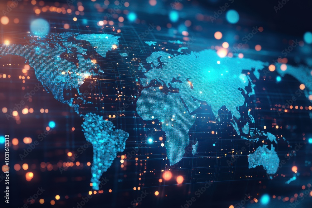 Obraz premium Dynamic digital world map for AI powered global network connectivity