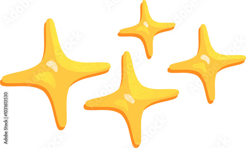 Flash Cloud Sign in pop art style, yellow four-point star shape, hand drawn digital painting illustration