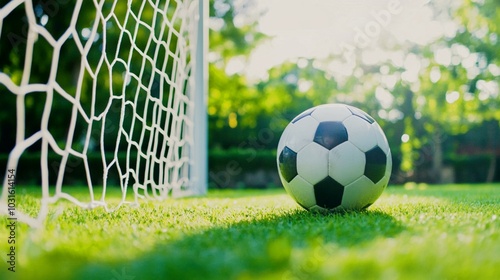 World Football Day ball flying into goal green grass celebrating global passion football