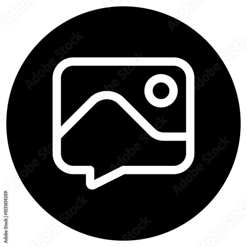 Vector picture message icon. Black, white background. Perfect for app and web interfaces, infographics, presentations, marketing, etc.