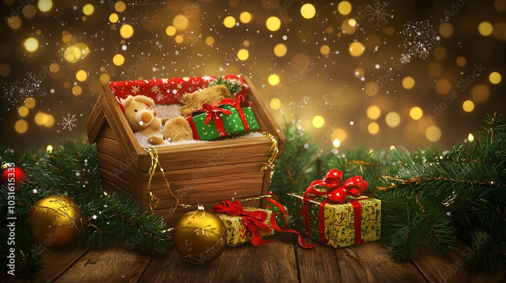 Cozy Christmas Crib with Gifts and Decor Cozy Christmas Crib with Gifts and Decor