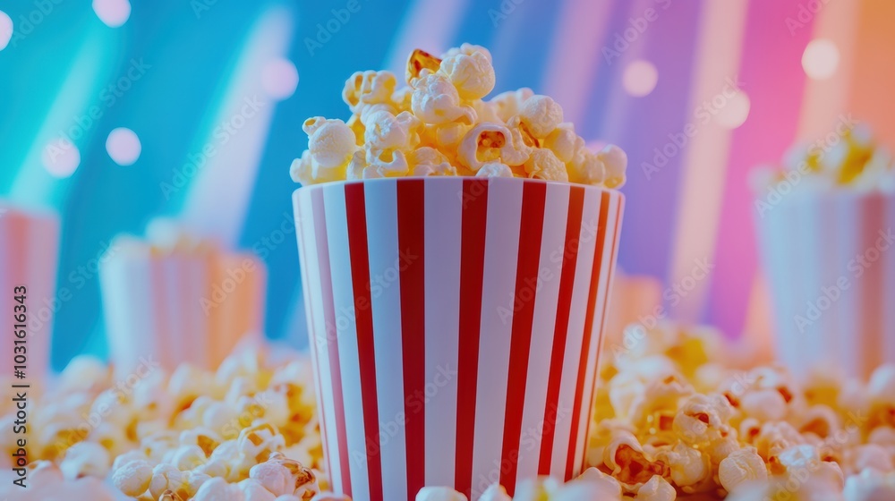 Red and white striped popcorn bucket. Red and white striped popcorn bucket.