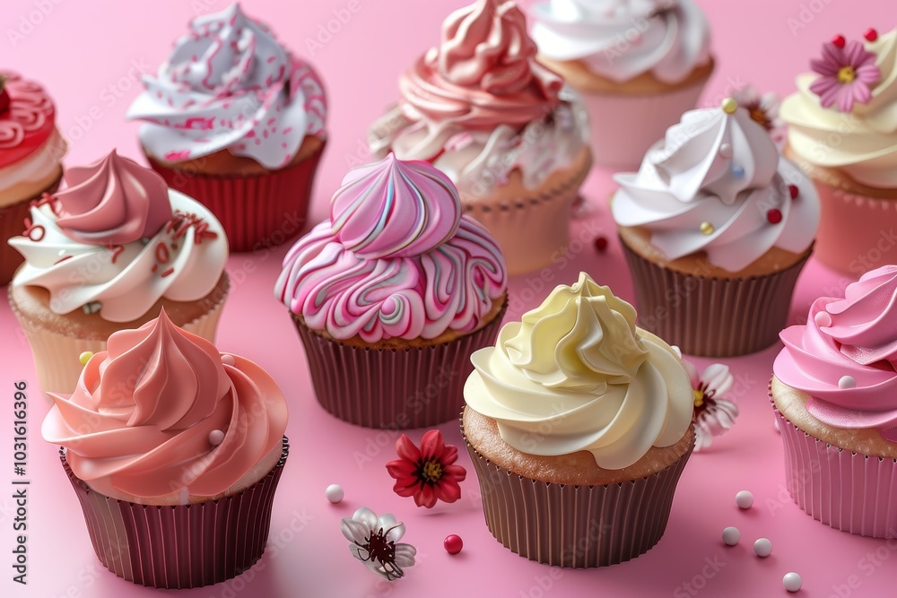 Various cupcakes topped with colorful frosting Various cupcakes topped with colorful frosting