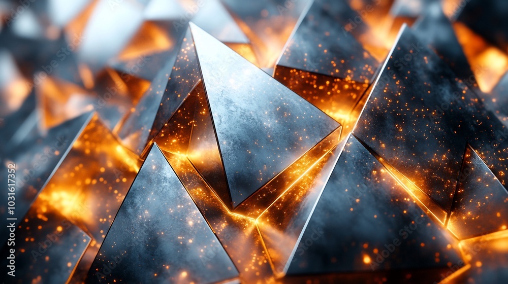 Abstract background with glowing metallic pyramids. Abstract background with glowing metallic pyramids.