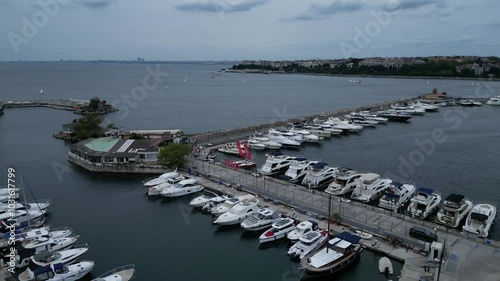 Aerial Drone View of Kalamis Fenerbahce Marina in Istanbul.  photo