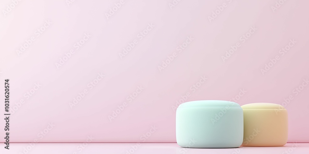 Two Light-Colored Stools on a Soft Pink Background, Showcasing Minimalist Design and Modern Aesthetic for Creative Interior Decor Concepts Two Light-Colored Stools on a Soft Pink Background, Showcasing Minimalist Design and Modern Aesthetic for Creative Interior Decor Concepts