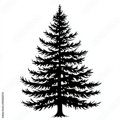 Black and White Pine Tree Silhouette Clip Art  Illustration  Nature  Design Element  Graph