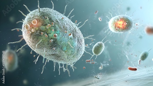 Detailed comparative showcasing the structural and functional differences between free living bacteria and endosymbiotic organelles such as mitochondria and chloroplasts within eukaryotic cells photo