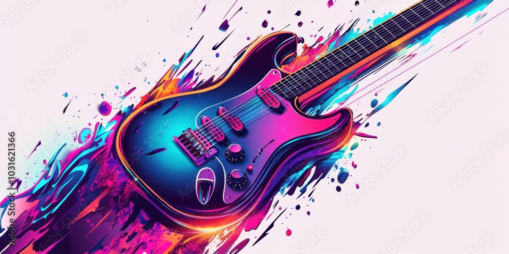 Electric guitar with colorful abstract paint. Electric guitar with colorful abstract paint.