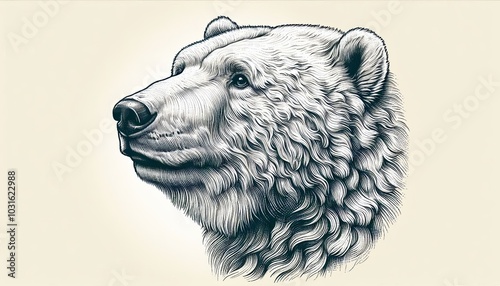 Hand drawn Engraving style of polar bear head . Retro illustration.