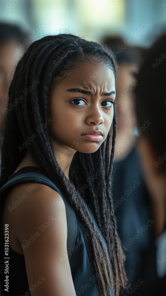 Lonely sad african school girl crying while all his classmates Lonely sad african school girl crying while all his classmates