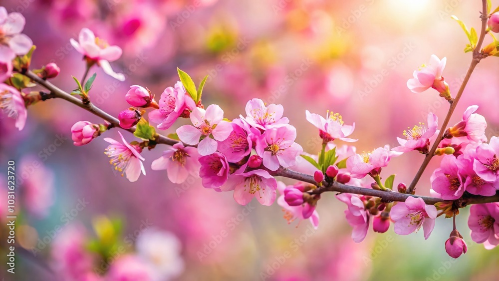 Spring Blossoms: Pink Flowering Branch with Copy Space for Seasonal Designs and Nature Themes Spring Blossoms: Pink Flowering Branch with Copy Space for Seasonal Designs and Nature Themes