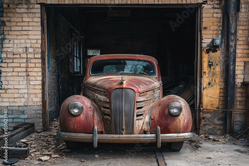 old retro car in dirty garage