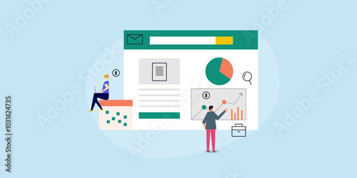 Business data analysis, processing information and management with digital software technology, data handling understanding customer preference and competitor behavior, illustration concept.