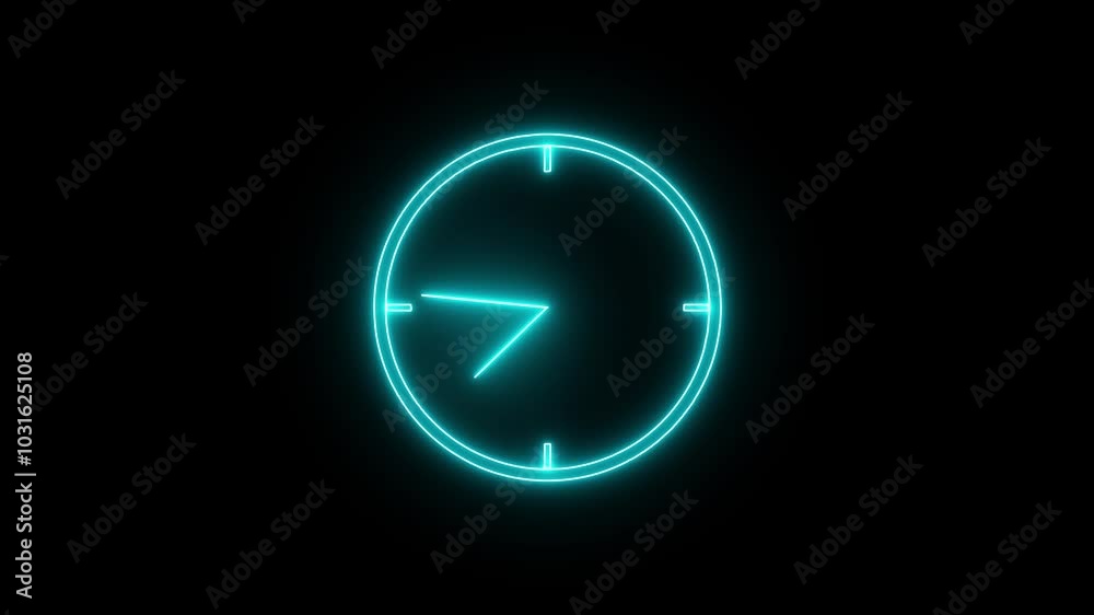 neon light analog clock isolated animated on black background. Stopwatch animation. neon light analog clock isolated animated on black background. Stopwatch animation.