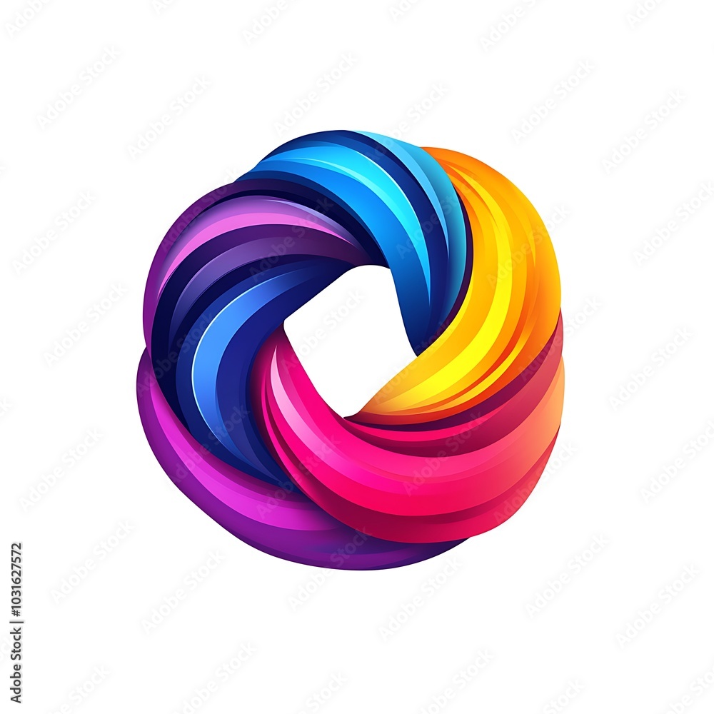 Bright abstract ribbon spiraling into circle in 3D on dark surface Bright abstract ribbon spiraling into circle in 3D on dark surface