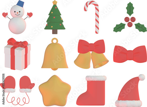 クリスマスの3Dイラストアイコンセット