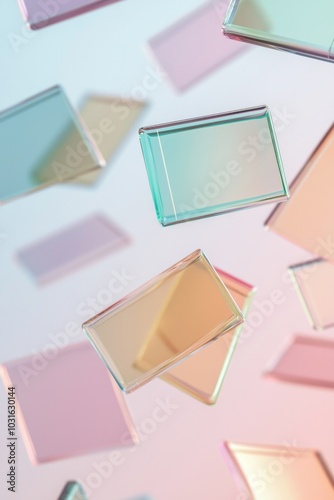 3D render of glass tabs floating on a clean background, pastel color 