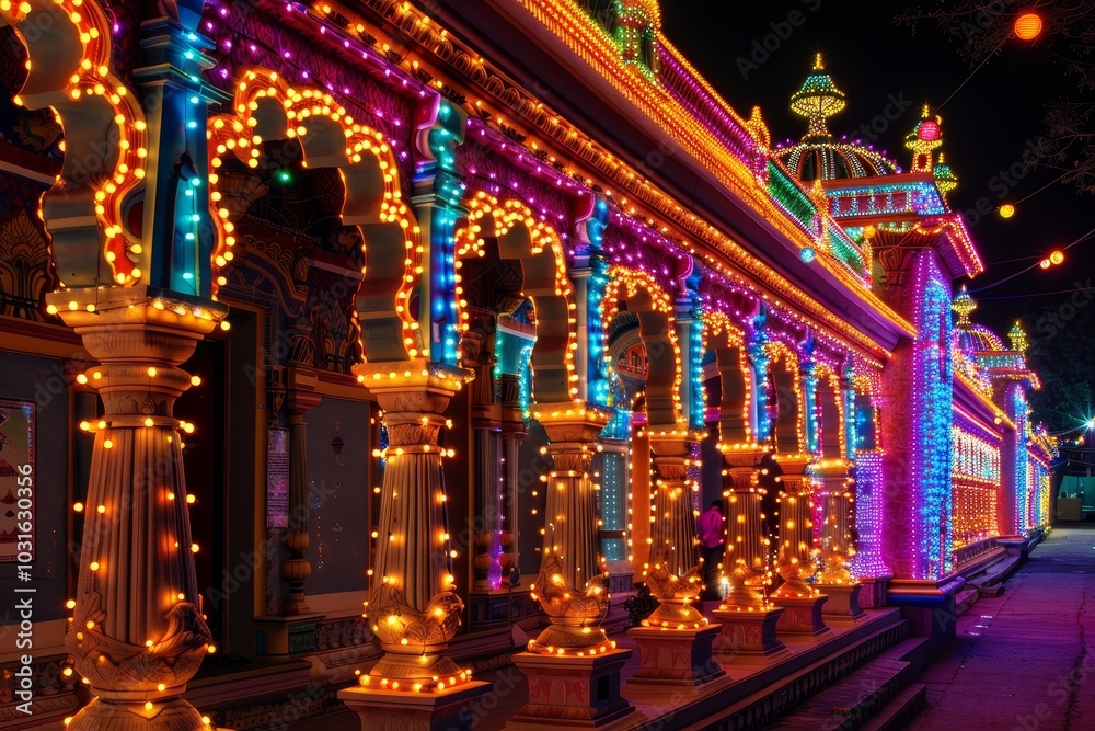 Obraz premium Indian traditional architecture is decorated with lights at night