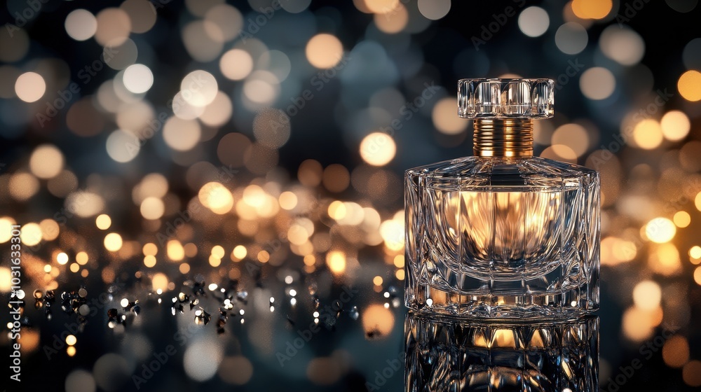 Elegant Perfume Bottle with Shimmering Background Elegant Perfume Bottle with Shimmering Background