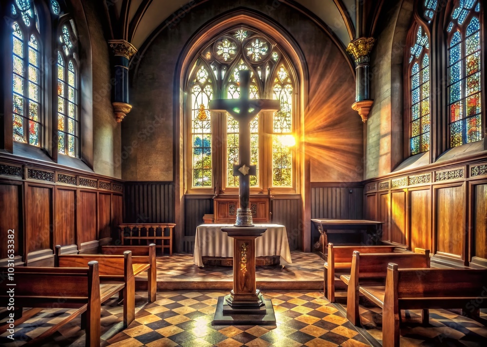 Fototapeta premium Stunning Altar Cross in Church | Documentary Photography | Spiritual Architecture