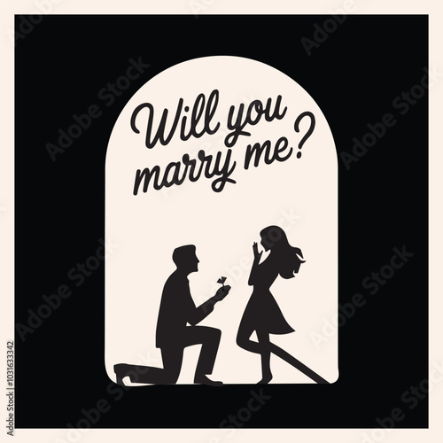 Couple in love silhouette, will you marry me text, couple proposed