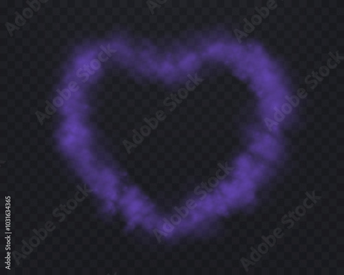 Realistic purple smoke heart or haze on a transparent background. Magic fog, vapor. Vector illustration.