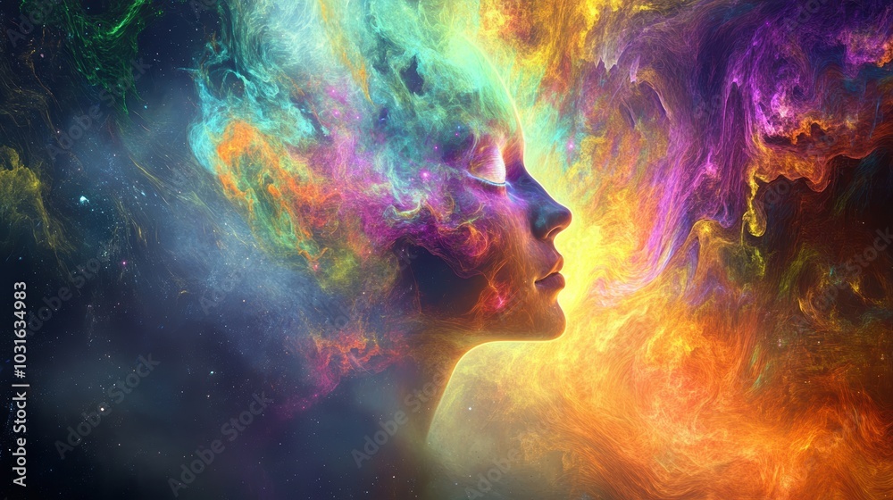 Obraz premium Abstract portrait in vibrant nebulas.