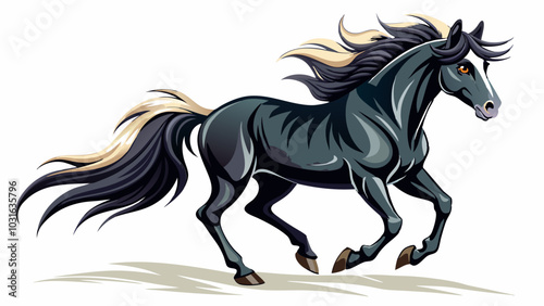  Beautiful black horse running on white background