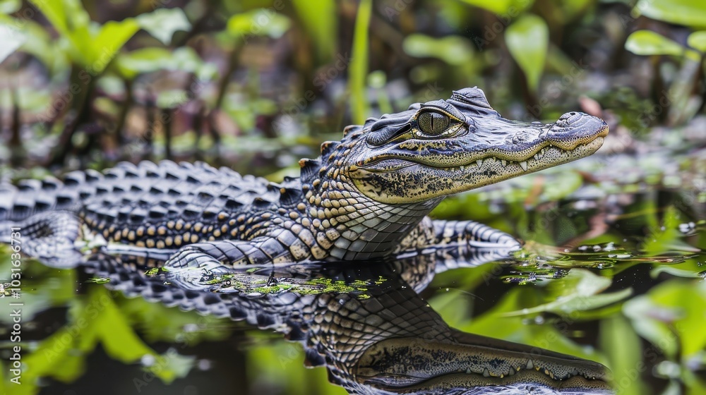 Naklejka premium Baby Crocodile Emerging from Its Shell in Nature
