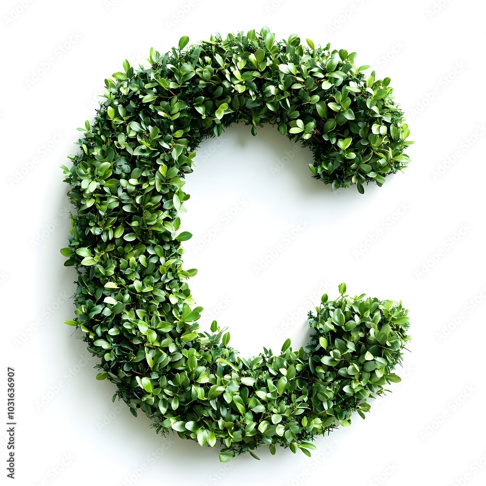 Natural Green Topiary Letter C Isolated on White Background Natural Green Topiary Letter C Isolated on White Background