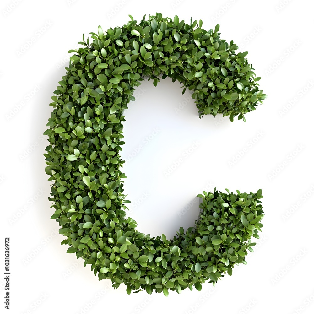 Lush Green Alphabet C Shaped Shrub on Clean White Background Lush Green Alphabet C Shaped Shrub on Clean White Background