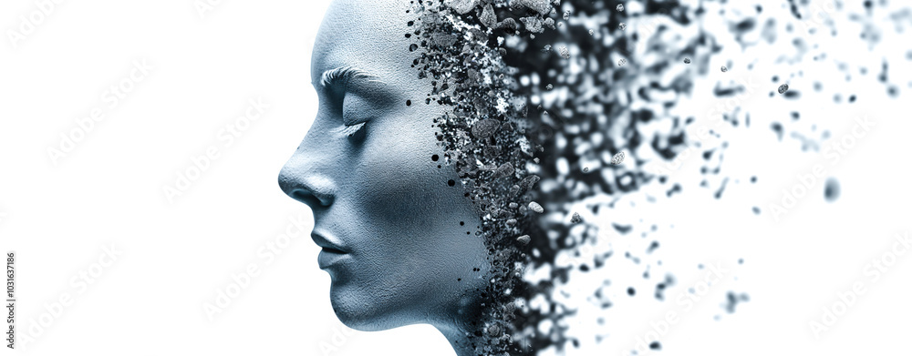 Human face transforms into particles Human face transforms into particles