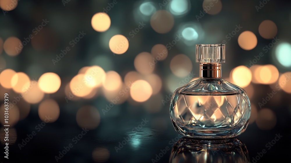 Elegant Perfume Bottle with Soft Bokeh Background Elegant Perfume Bottle with Soft Bokeh Background